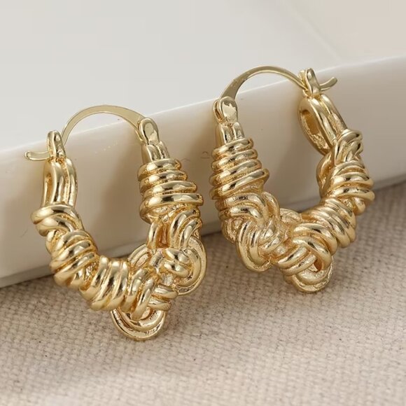 14K Gold Womens Chunky Braided Hoop Earrings Ladies Twisted 14 K Silver Jewelry